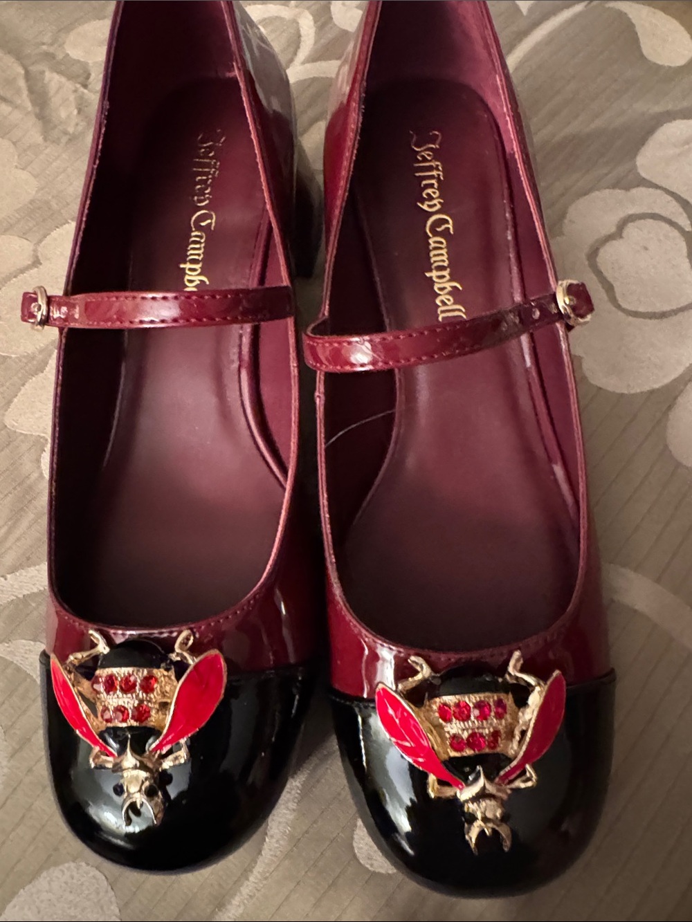 Jeffrey Campbell Women's Burgundy and Black Patent Mary Janes